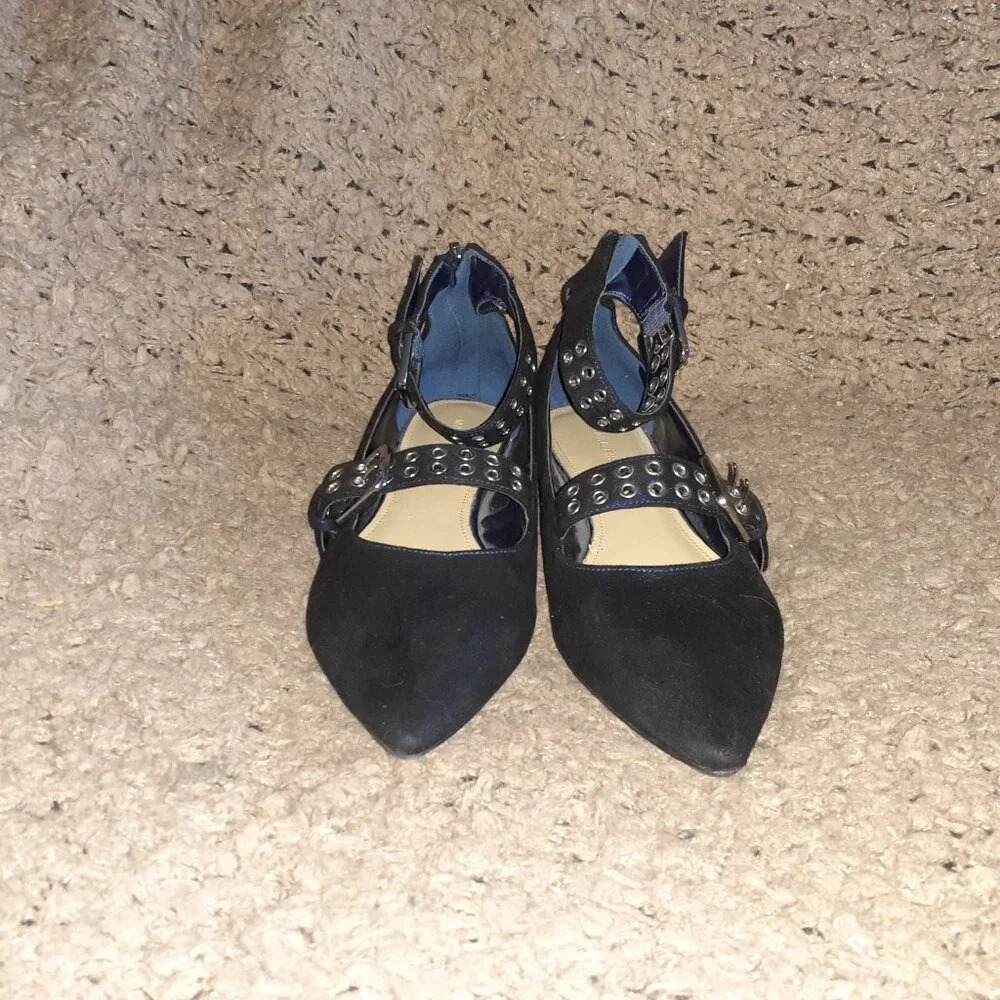 Marc Fisher-Alen-Two Strap Grommet Shimmery Blue Nubuck-Pointed Toe-Sz 8.5-Nm View 3